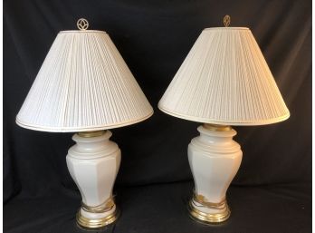 Two Large Ceramic Table Lamps With Shades