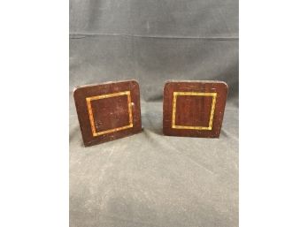 Vintage Inlaid Wood Bookends.