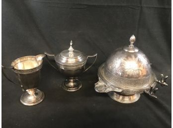 Silver Plate Cream And Sugar And Rogers Quadruple Plate Covered Dish