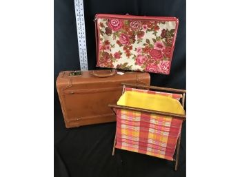 Vintage Suitcase, 1974 Floral Folding Suitcase, Vintage Sewing Basket