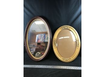 Lovely Antique Oval Mirror And Oval Gold Frame With Glass