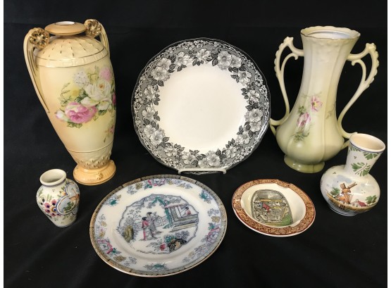 Assorted Porcelains, Plates And Vases Wedgwood , Adams, Nippon, Delft