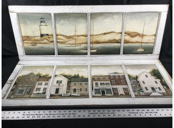 2 Wood Framed Window Pictures With Nautical Beach Scenes  41” X 15”