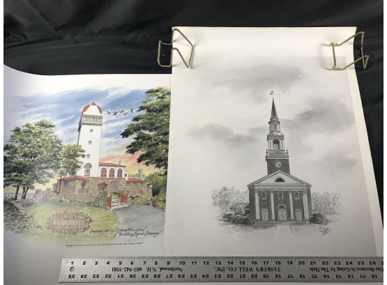 2 Prints By Chaz Shulman , Heublein Tower And Ethal Walker School. Simsbury Connecticut