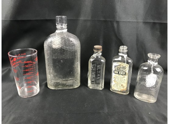 Old Medicine Bottles And General Electric Measuring Cup Glass
