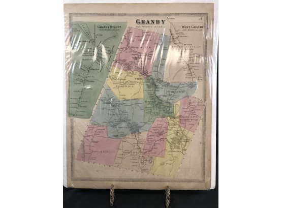 Old Paper Atlas Map Of Granby Connecticut. Map Shows Owners Names