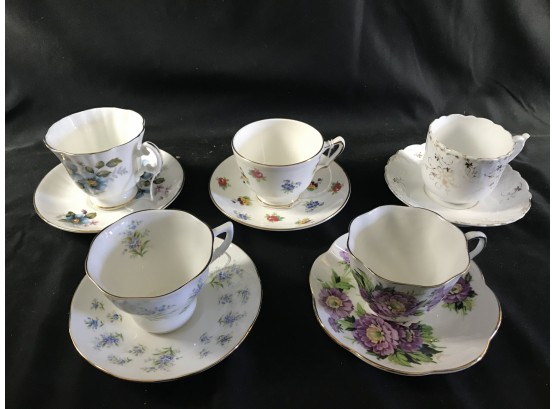 5 Tea Cups And Saucers, Various Makes