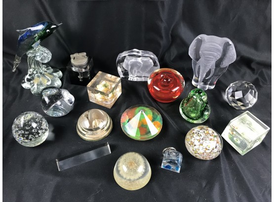 17 Various Paperweights, Mostly Glass
