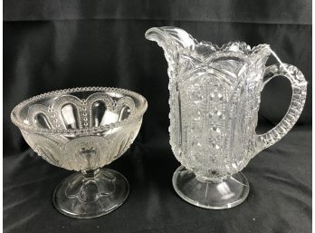 EAPG Pitcher, EAPG US Glass “Wisconsin” Dewdrop Pattern Circa 1900 Open Compote