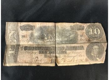 1864 $10 Confederate Money