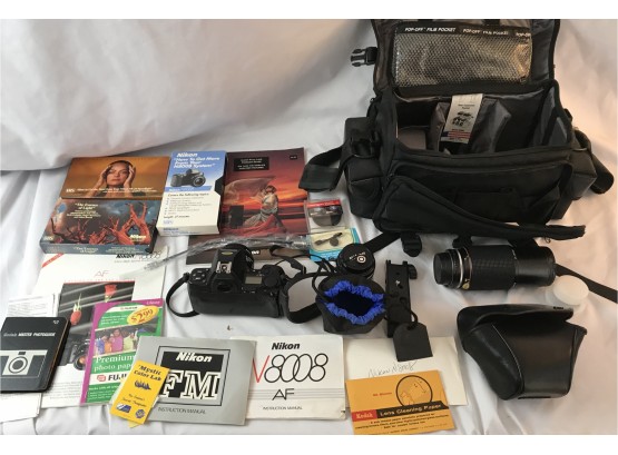Nikon N 8008 Camera With A Zoom Lens, Case And Accessories