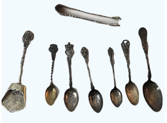 Lot Of Sterling Silver And Other Souvenir Spoons Etc.