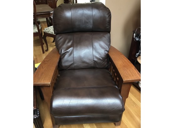 Pair Of Modern Mission Style Leather Armchairs