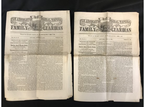 Family Guardian Newspaper, November And March 1854, New York, The Advocate Of Moral Reform
