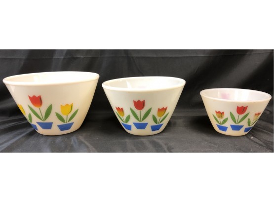 Three Vintage Fire King Tulip Nesting Bowls