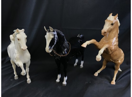 Three Large Vintage Plastic Horses, 2 Are Breyer