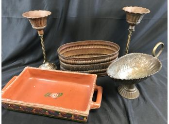 Lot Of Metal Containers And Ceramic Tray