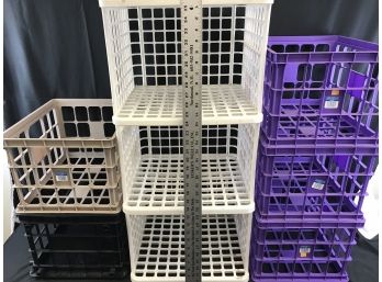 5 Plastic Crates And 36” Plastic Shelf And 3 File Shelf