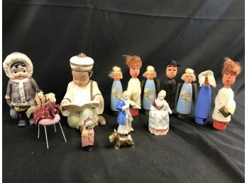 Lot Of Vintage Wooden And Ceramic Figures