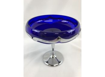 Beautiful Cobalt And Silver Plate Candy Dish