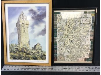 Scotland Castle Print Numbered And Signed Sanderson, Map Of Scotland Circa 1935. Scottish
