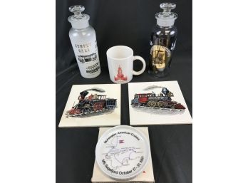 Street Cars And River Boats Bottles, Railroad Tiles, Norwegian American Cruises Coaster