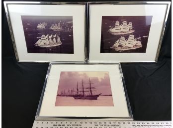 3 Tall Ships Photos, Frame Size Approximately 21 X 17