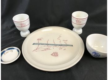 Railroad Cup And Plate Lot, American Mail Line, Rail City, New England Team Ship Company
