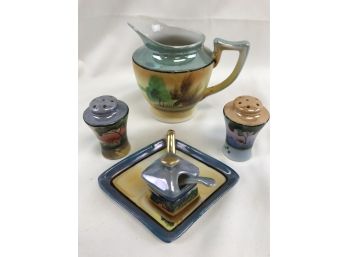 6 Piece Creamer Bowl, Tray With Salt And Pepper And Minnie Jar With Spoon, Made In Japan