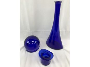 Beautiful Cobalt Glass Vase, Train Signal Cover, Hat