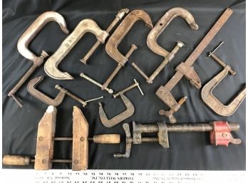 Tool Lot Of Antique Metal And Wood Clamps