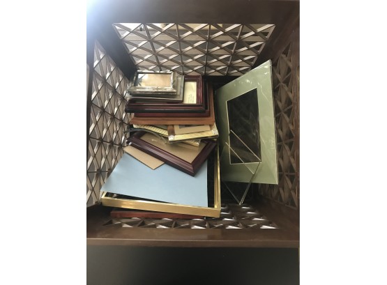 Plastic Crate With Assorted Picture Frames