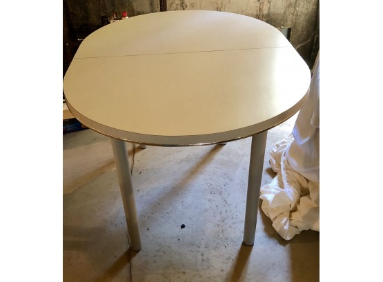 Oval Wooden Table With Gray Laminate Top