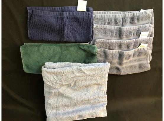 Assorted Blue/gray/green Towels And Wash Cloths