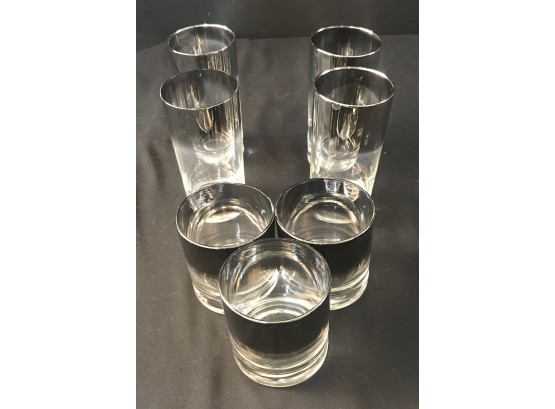 Set Of Vintage Glasses With Silver Rims