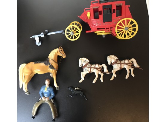 Circa 1950’s Hartland  Molded Cowboy And Horse/ideal Stage Coach And Horses