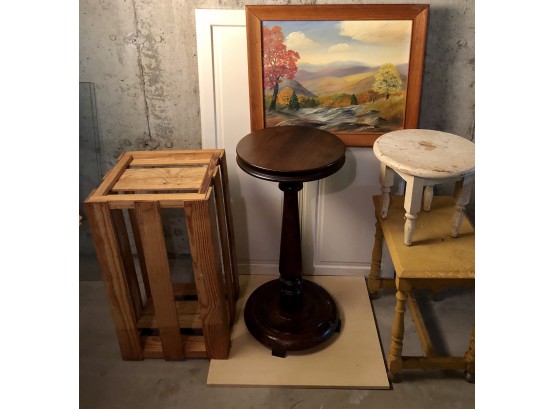 Wooden Plant Stand/small Tables/crate/amateur Painting
