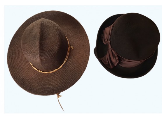 Women’s Brown Straw Hat And Brown Felt Hat