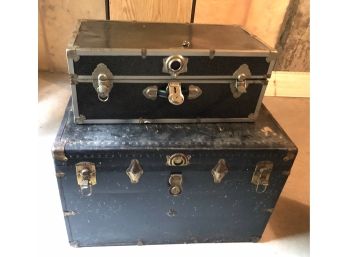 Large Metal Trunk With Good Interior/ Smaller Metal Trunk