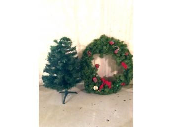Small Christmas Tree Plus Large Wreath, Includes Stand