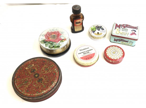 Assorted Advertising Tins And Bottle