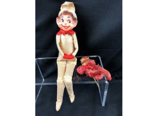 Vintage Elf On A Shelf And Santa Ornament