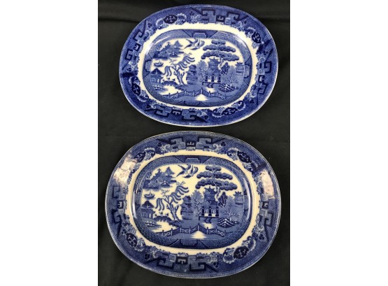 Pair Of Flow Blue-  Blue Willow Antique Platters- E. B. & J.E.L.
