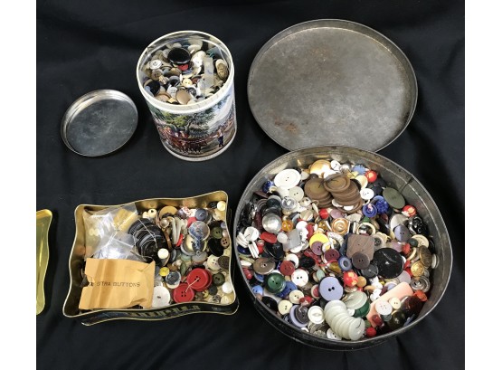 Assorted Buttons In Old Tins