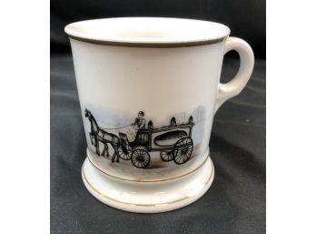 Shaving  Mug With Horse And Carriage, Perhaps Hearse. Chip On The Bottom