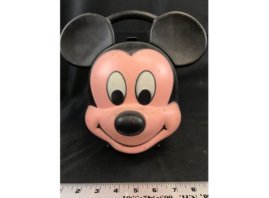 Vintage Plastic  Lunchbox - Mickey Mouse Head With Handle , Aladdin, No Thermos, The Walt Disney Company