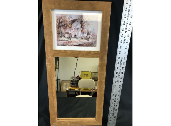 Wood Framed Picture Mirror Approximately 27” X 12”
