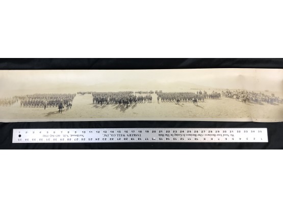 44 Inch Long Antique Photo Of Military Setting Of Soldiers, Horses, Calvary, Wagons
