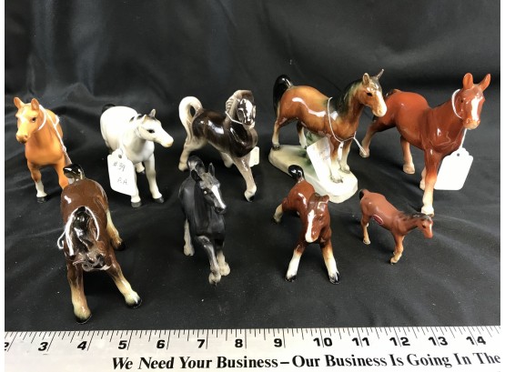 9 Ceramic Horses And Foals, Made In Japan