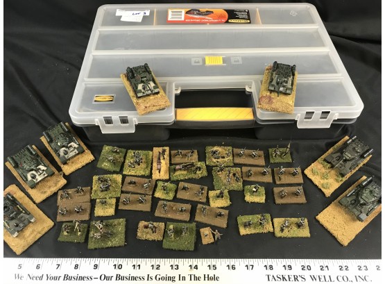 Lot  3 -  Hand Painted Military Soldier Figures -   WW2 Soviet Infantry And Armor, Includes Workforce Toolbox